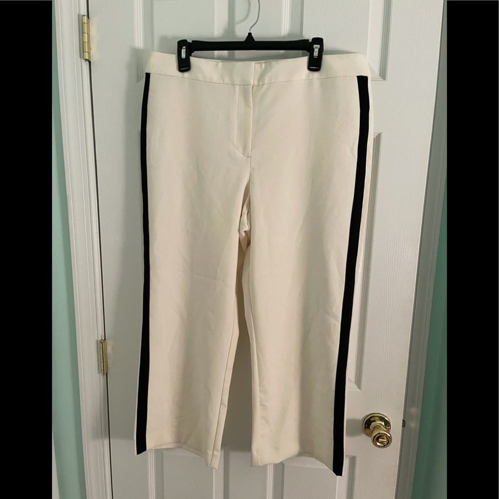 Loft cream slacks with stripe on leg